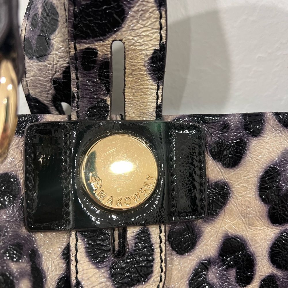 B Makowsky Large Leopard Print Patent Leather Bag - image 7